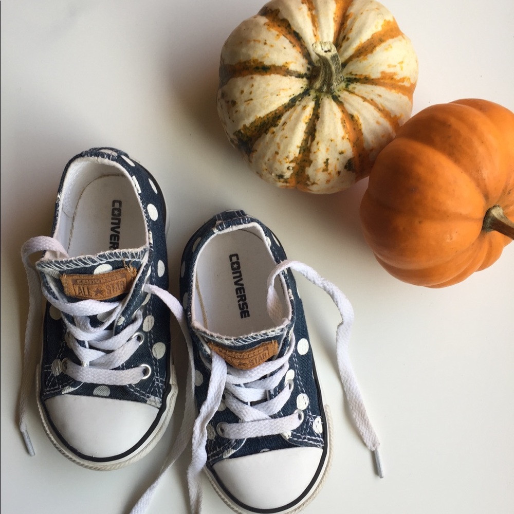 Toddler Converse Shoes denim and white polka dots